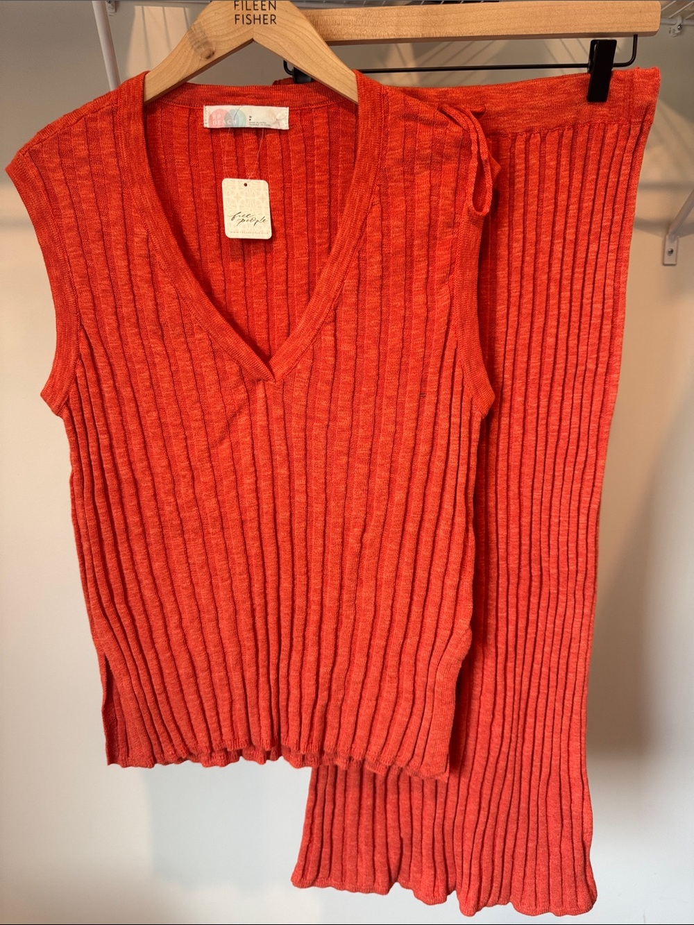 Free People Beach Ribbed V‑Neck Knit Tank and Skirt 2 Piece Set Orange